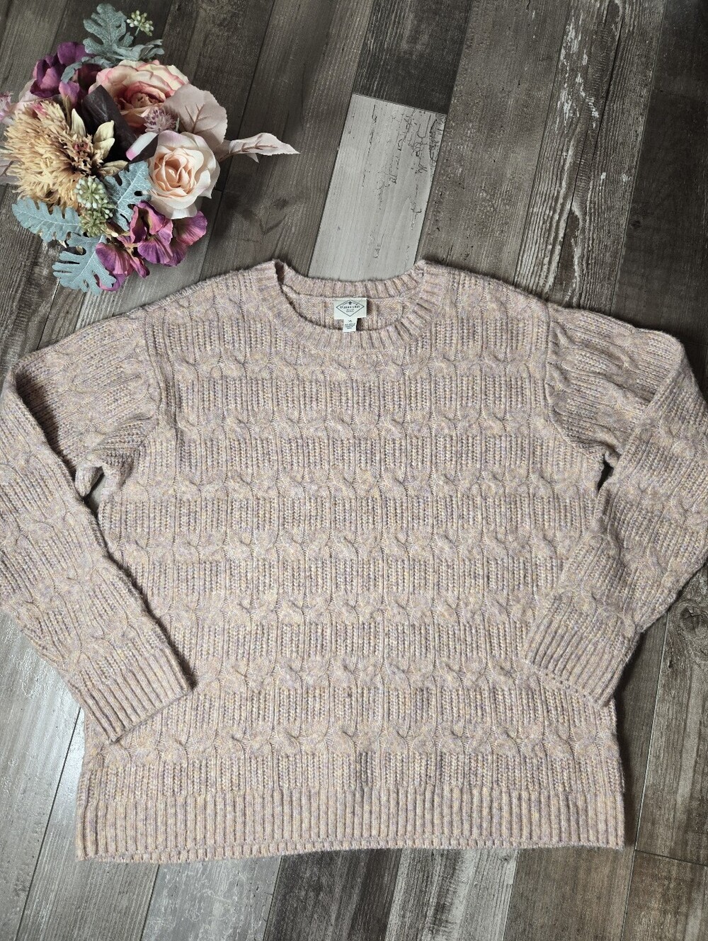 St. John's Bay Cozy Cable Knit Sweater - Pink Cream - Women's Size XL - NWOT
